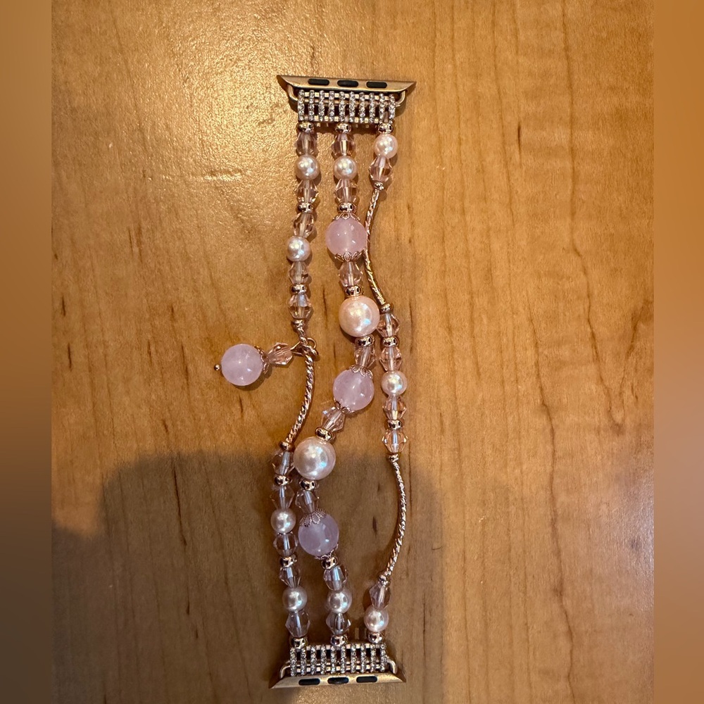 I Watch band Elegant Pink and Gold Beaded Bracelet